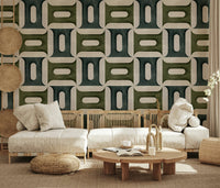 Modern Textured Geometries Winter Wallpaper mural in a minimalist living room.