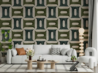 Abstract winter tones wallpaper mural for a stylish flat lounge area.