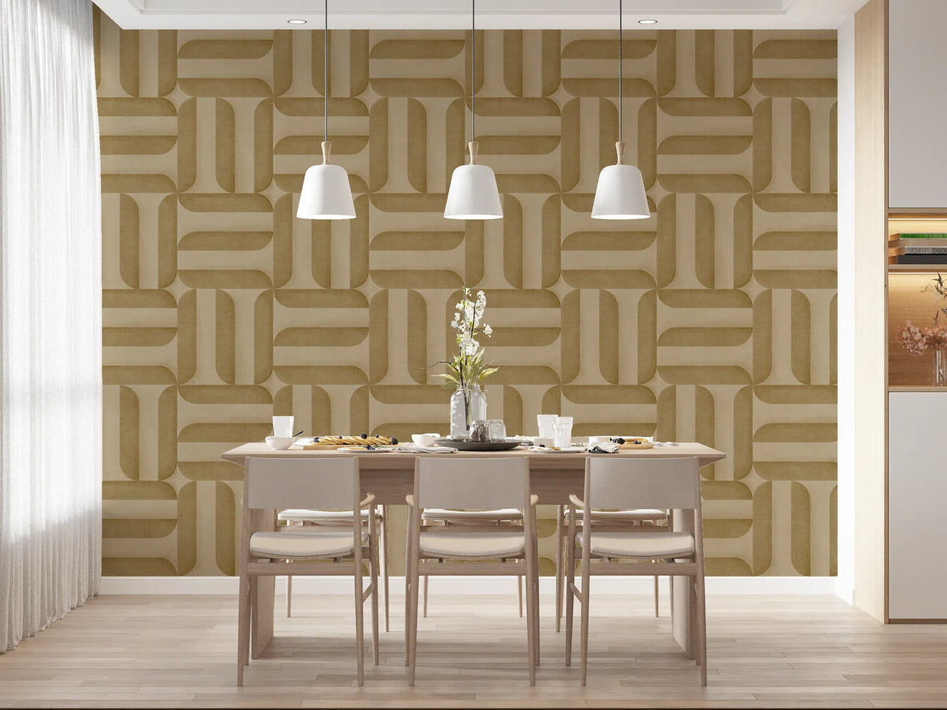 Modern Textured Signs Camel Wallpaper in a minimalist living room setting