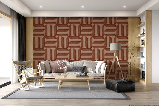 Modern Textured Signs Copper Wallpaper in a bright living room