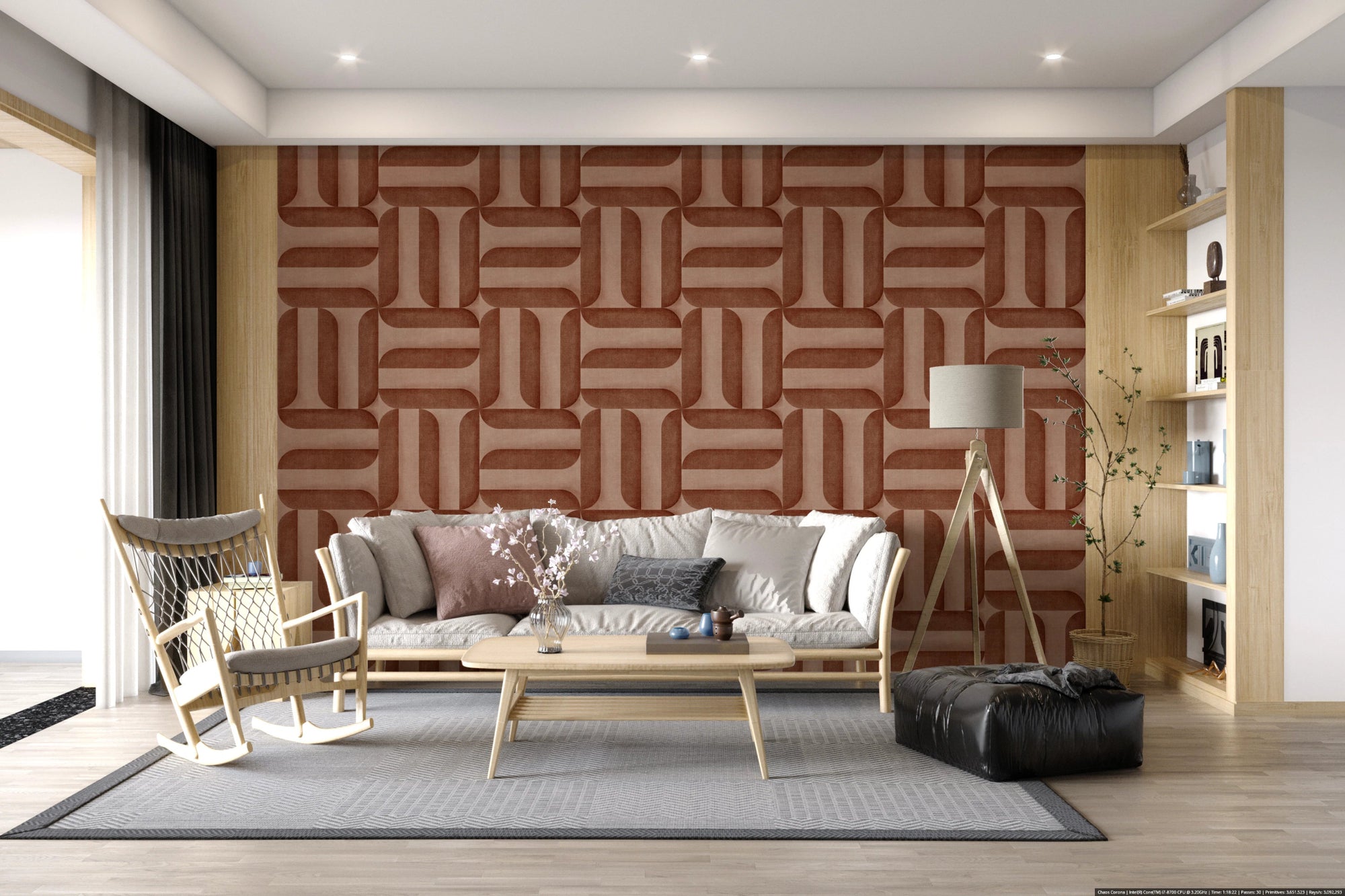 Modern Textured Signs Copper Wallpaper in a bright living room, GD8082