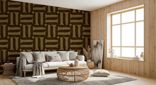 Modern Textured Signs Umber Wallpaper in a minimalist living room wallpaper