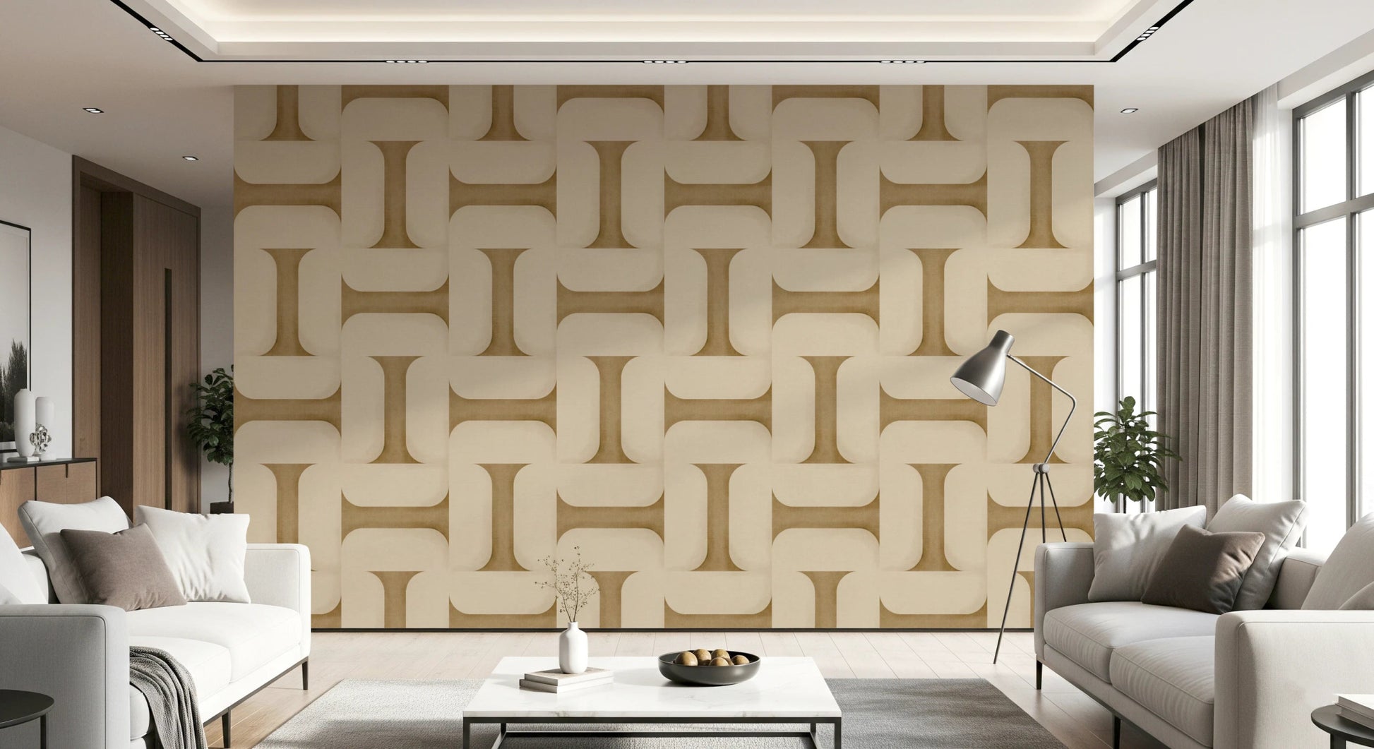 Modern Textured Tiles Camel Wallpaper⁠
