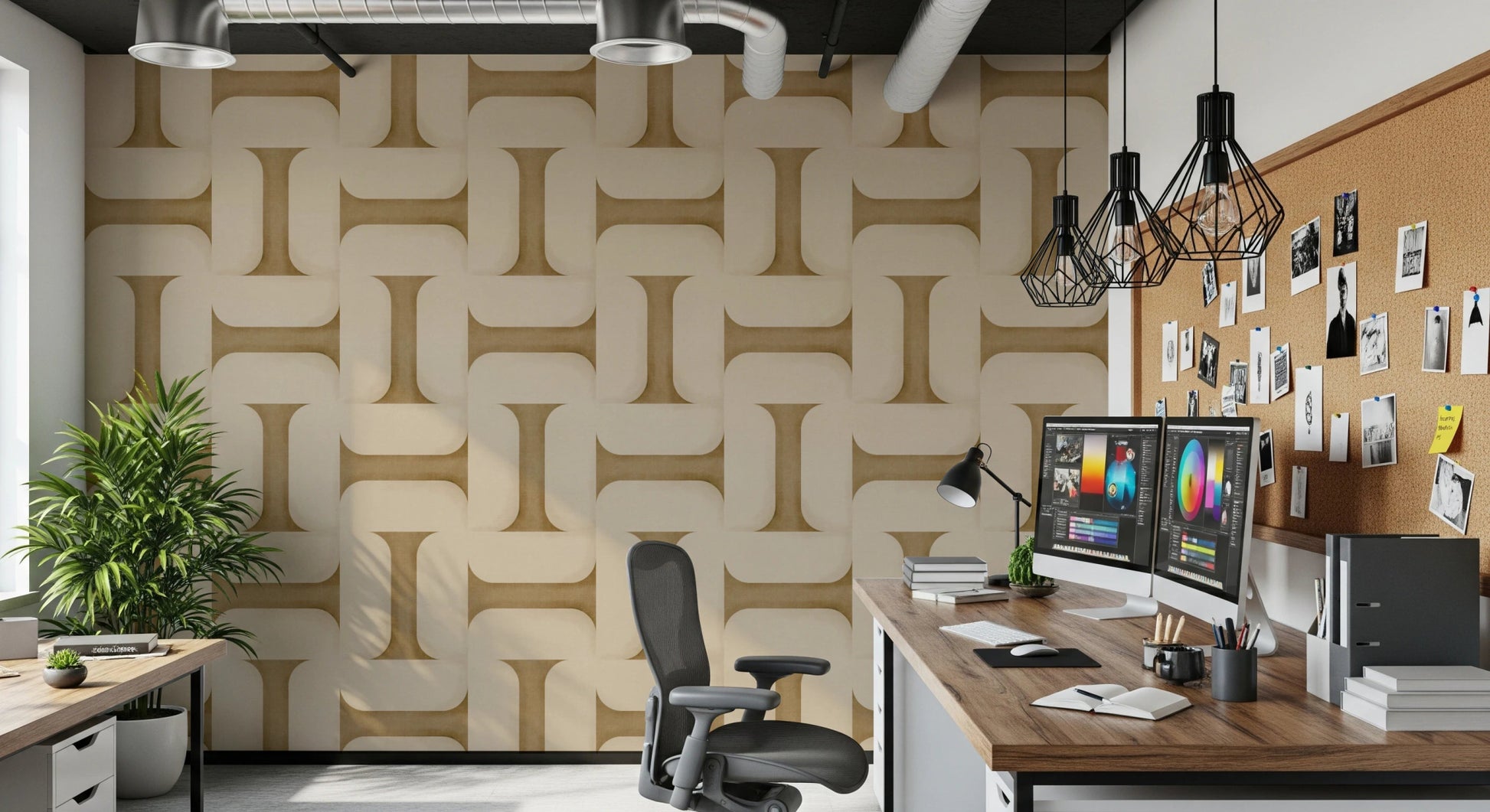 Modern Textured Tiles Camel Wallpaper⁠