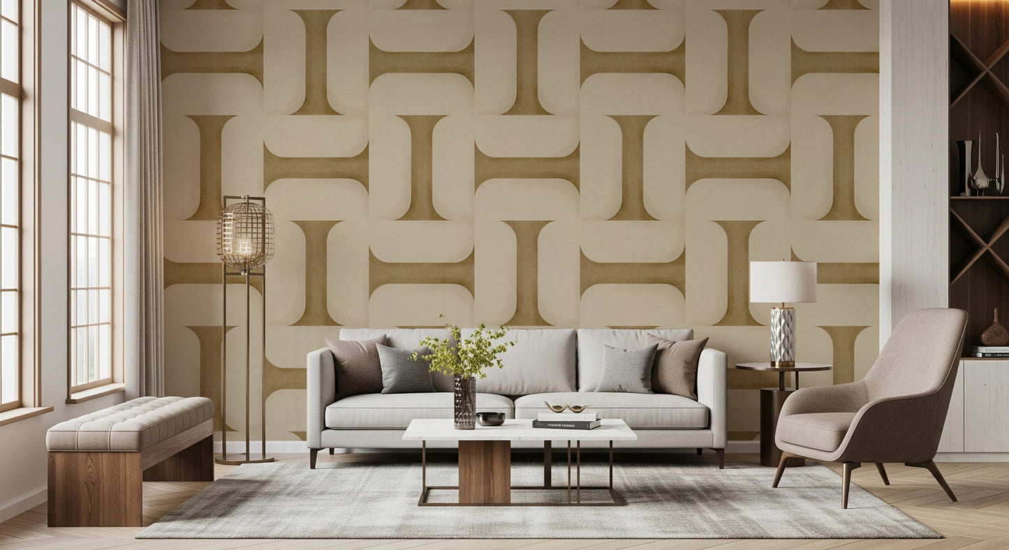 Modern Textured Tiles Camel Wallpaper⁠