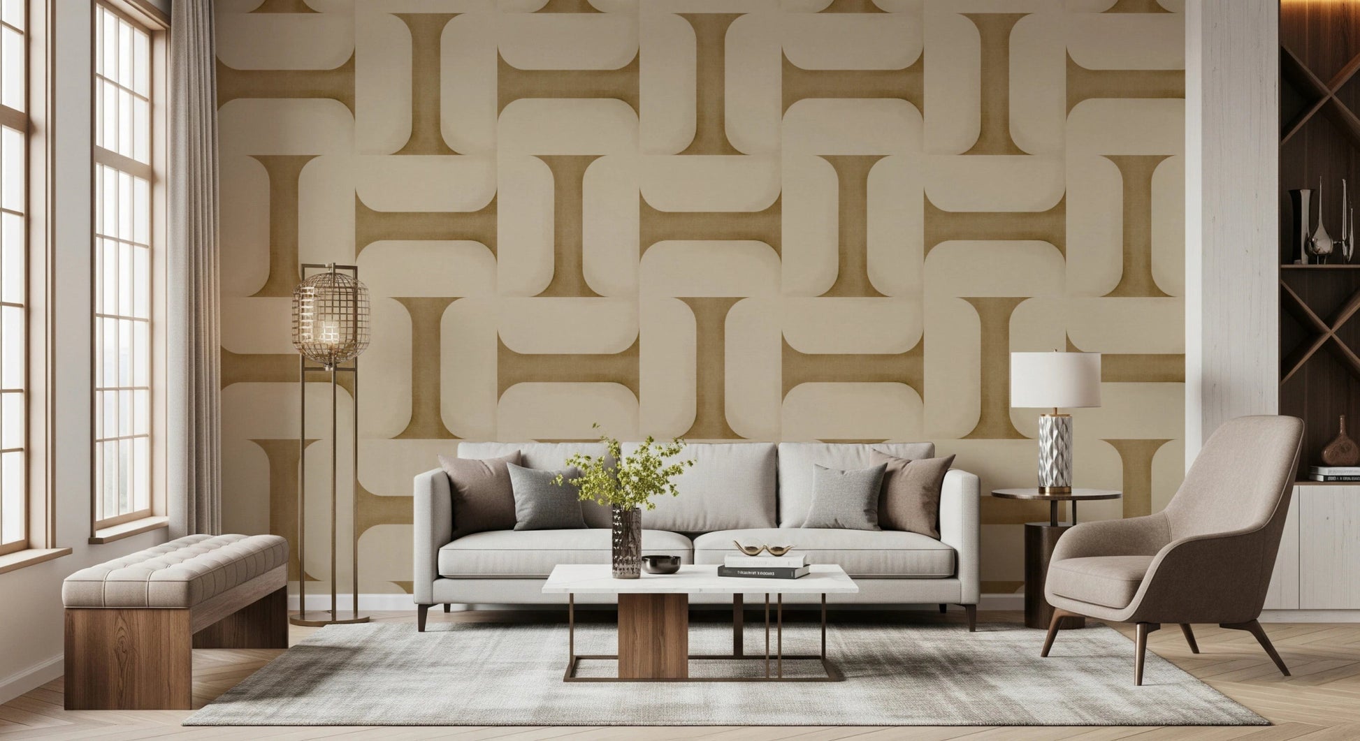 Modern Textured Tiles Camel Wallpaper⁠