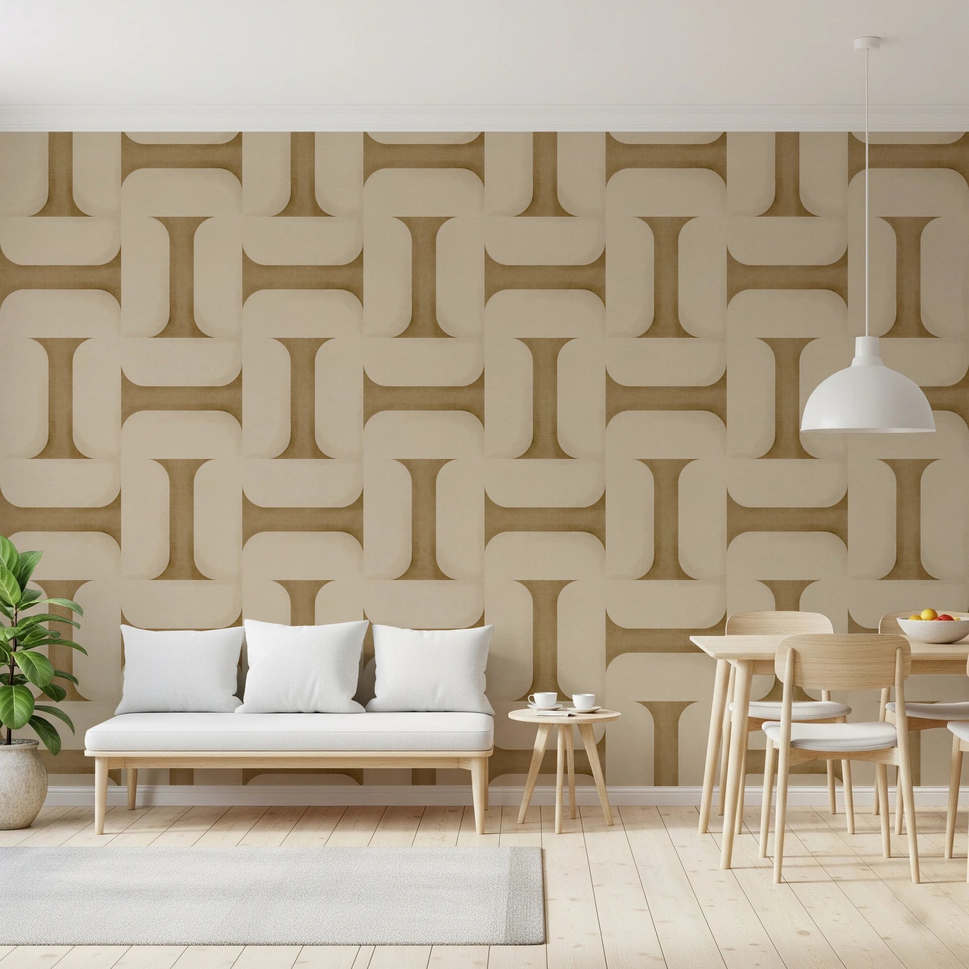 Modern Textured Tiles Camel Wallpaper⁠
