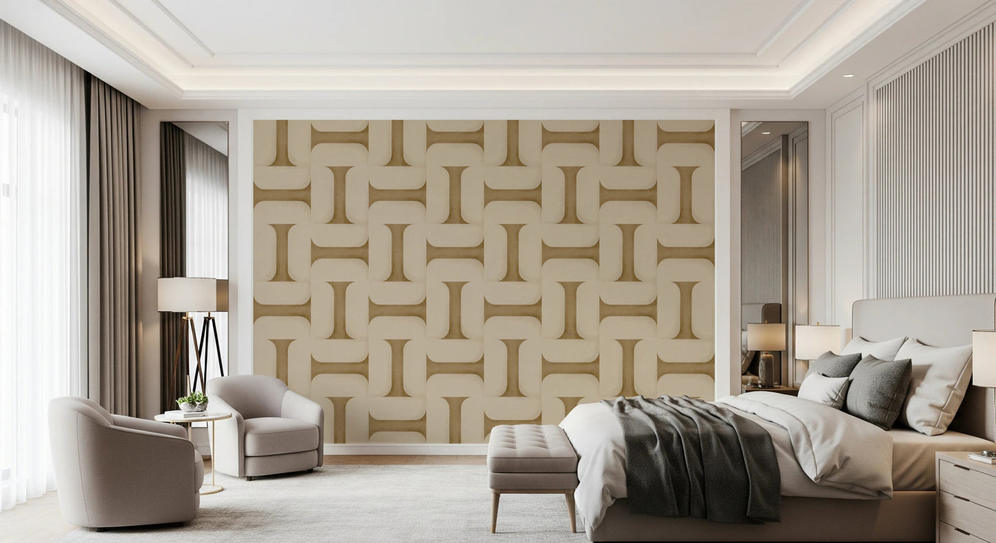Modern Textured Tiles Camel Wallpaper⁠