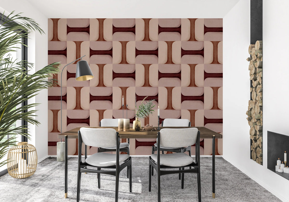 Living room with Modern Textured Tiles Clay wallpaper in neutral tones., GD8088