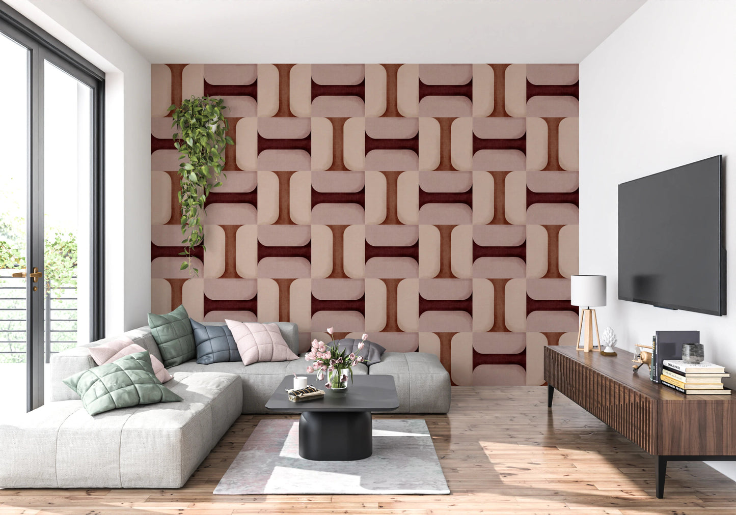 Modern Textured Tiles Clay Wallpaper⁠