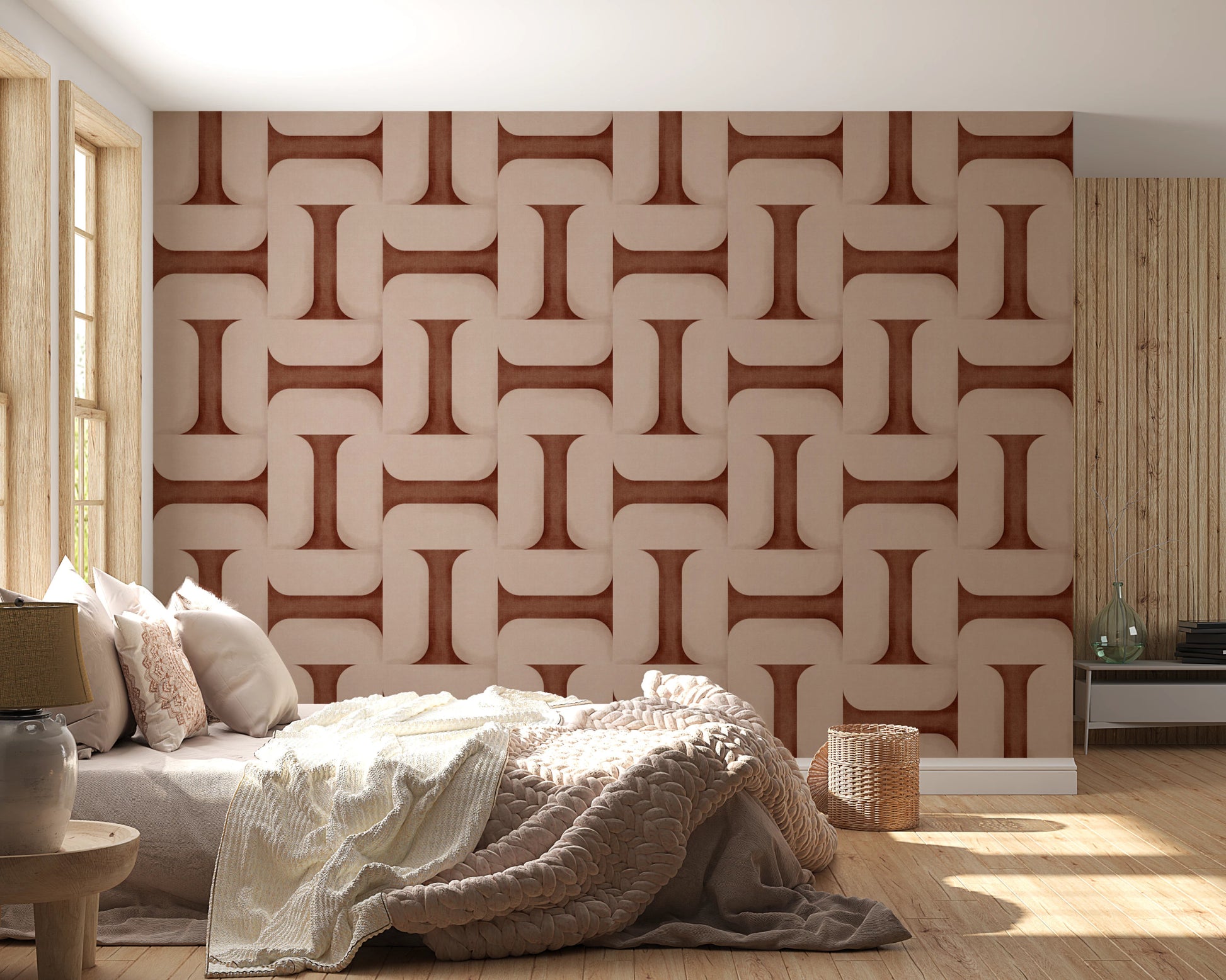 Modern Textured Tiles Copper Wallpaper⁠