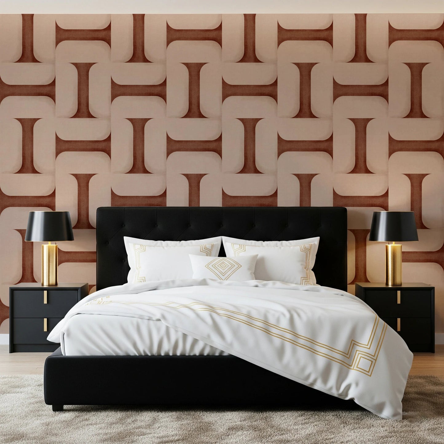 Modern Textured Tiles Copper Wallpaper⁠