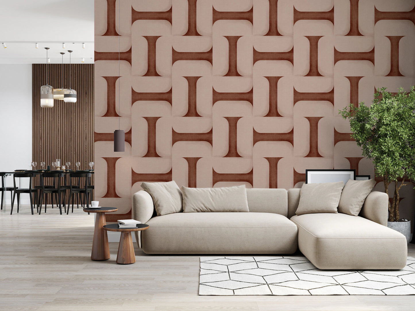 Modern Textured Tiles Copper Wallpaper⁠