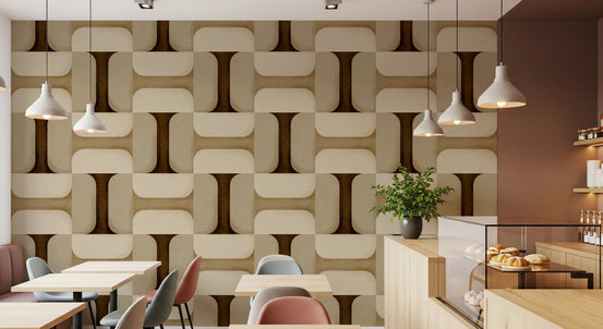 Living room wall featuring Modern Textured Tiles Earthy Wallpaper in a warm beige tone., GD8090