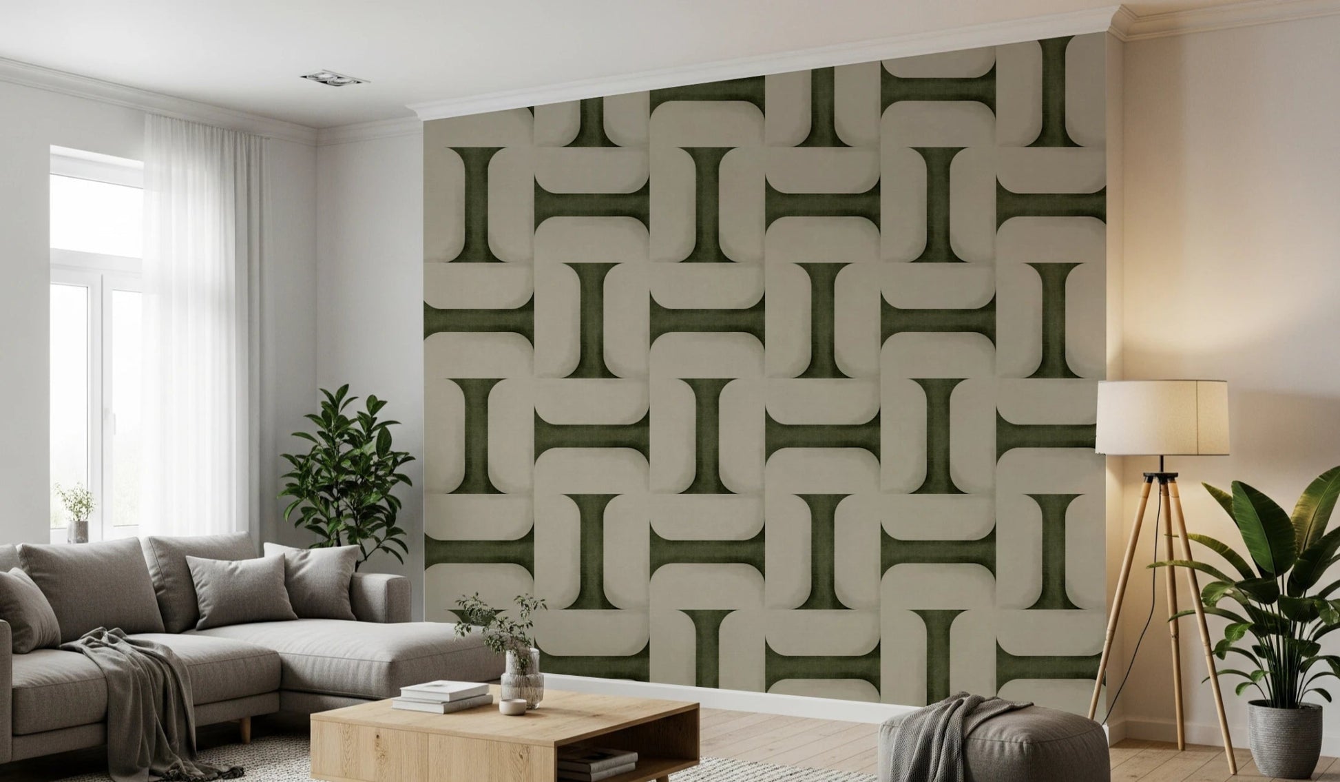 Modern Textured Tiles Olive Wallpaper⁠