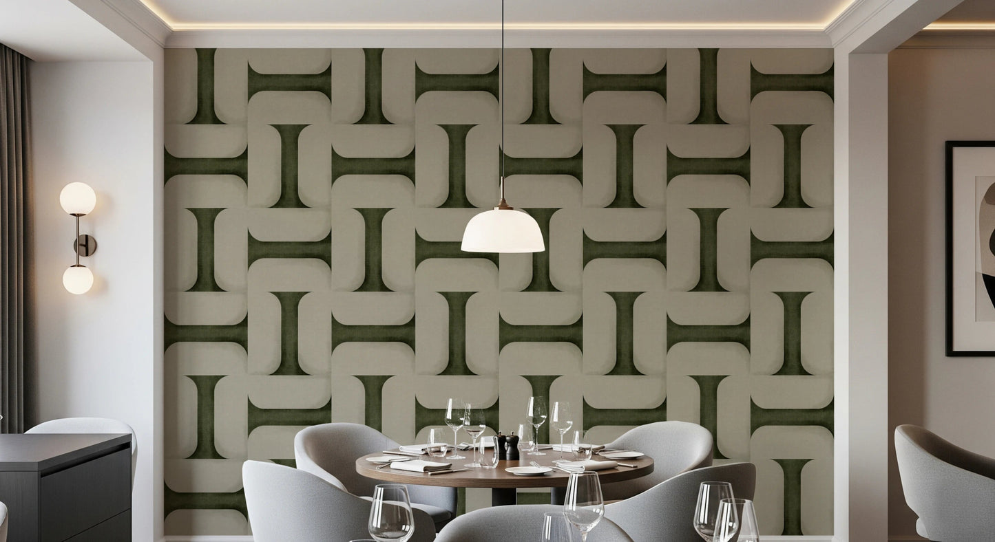 Modern Textured Tiles Olive Wallpaper⁠