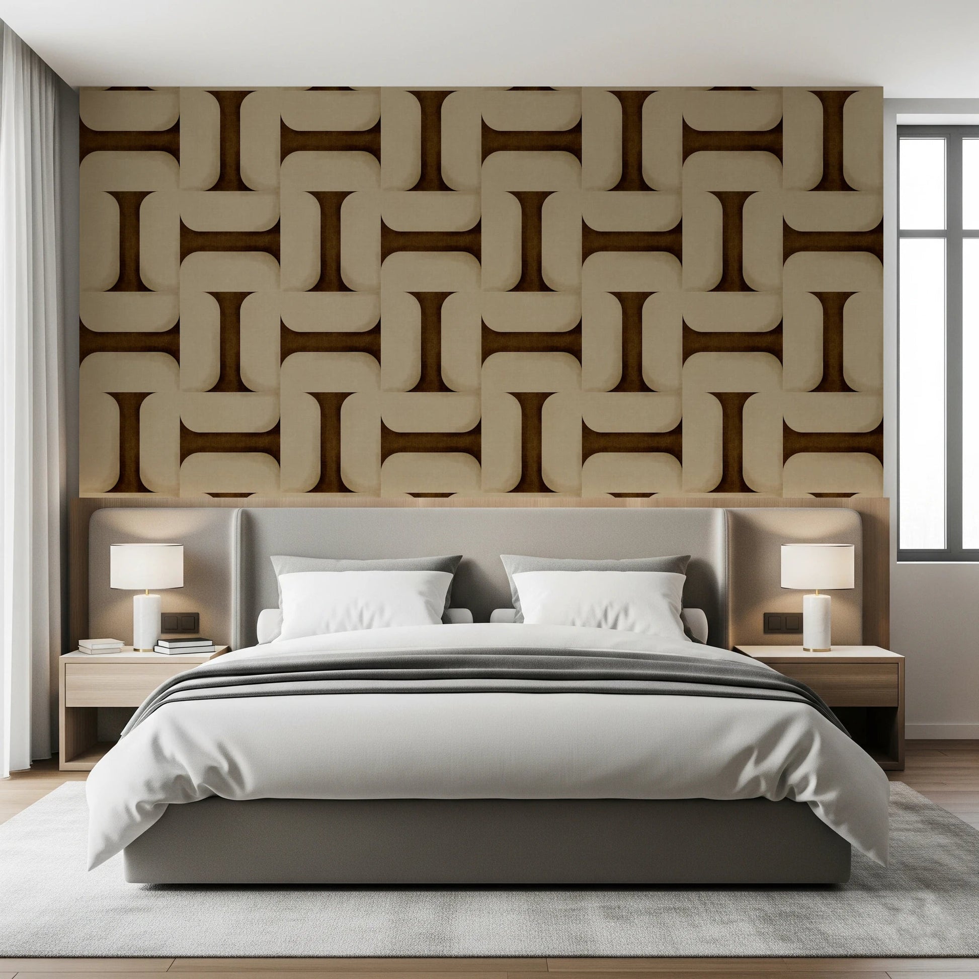 Modern Textured Tiles Umber Wallpaper⁠