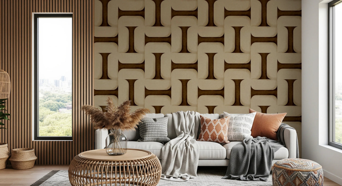 Modern Textured Tiles Umber Wallpaper⁠