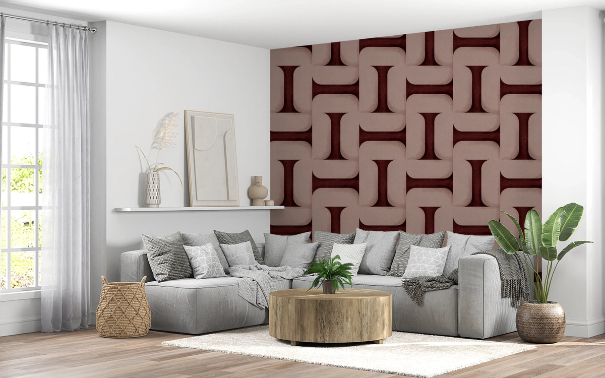 Modern Textured Tiles Wine Wallpaper for Elegant Interiors