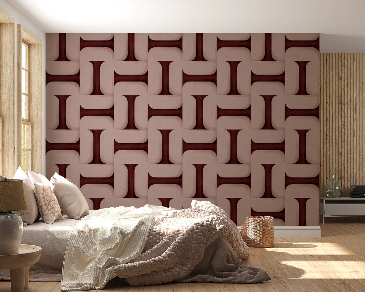 Modern Textured Tiles Wine Wallpaper for Elegant Interiors