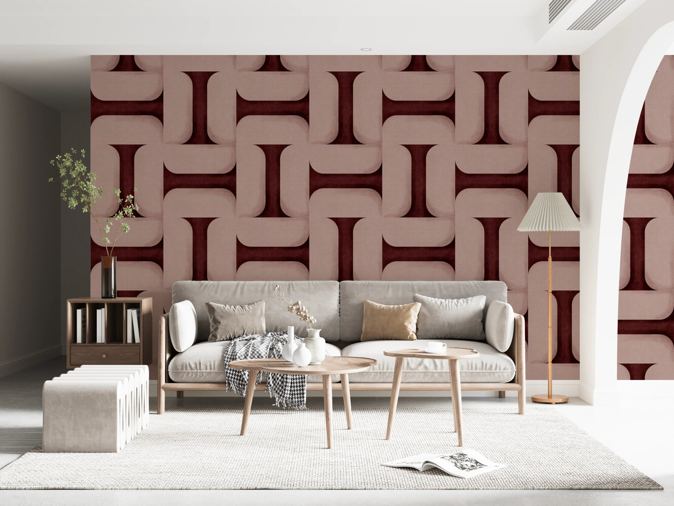 Modern Textured Tiles Wine Wallpaper⁠