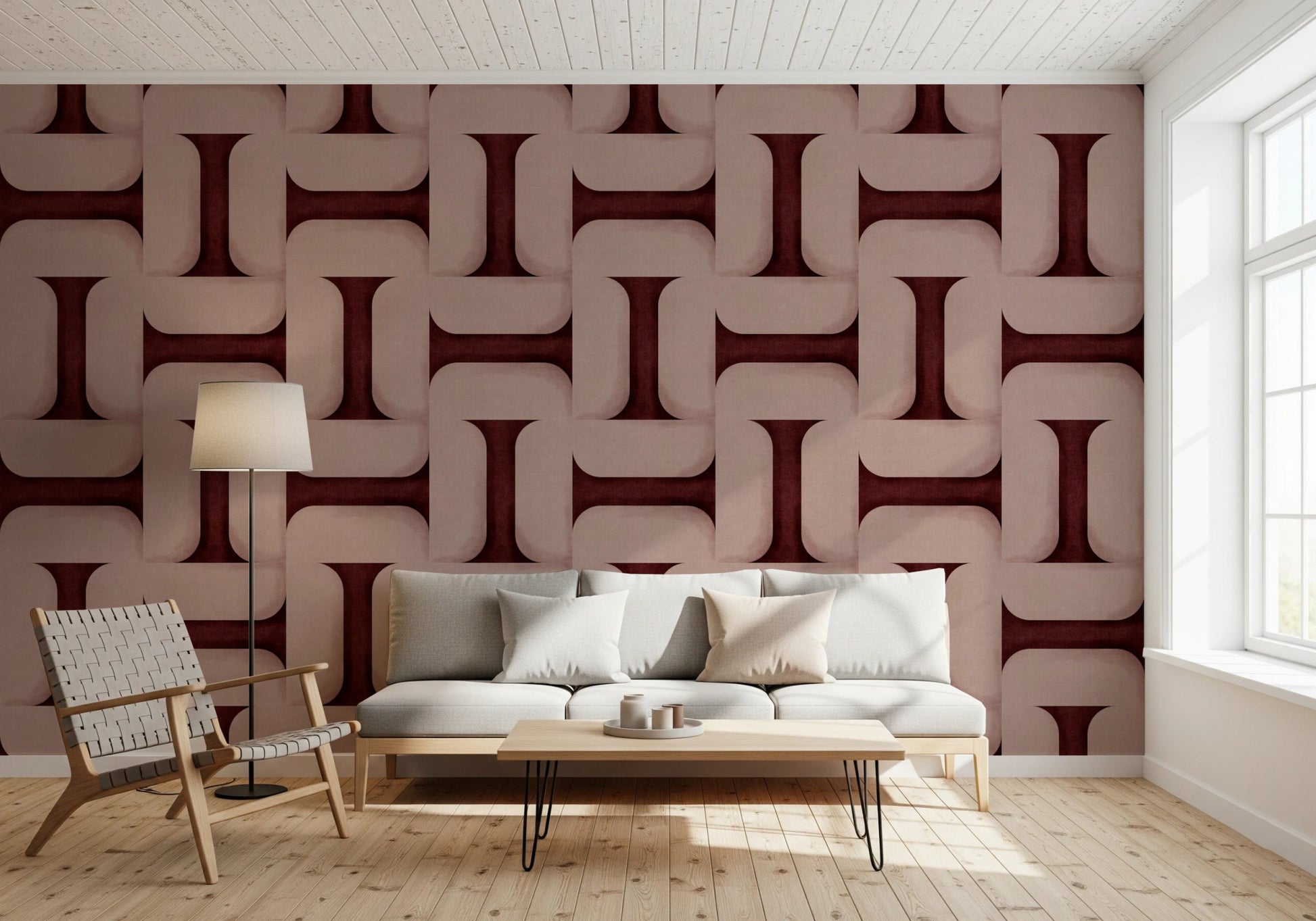Modern Textured Tiles Wine Wallpaper⁠