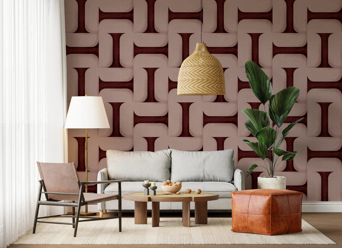 Modern Textured Tiles Wine Wallpaper for Elegant Interiors