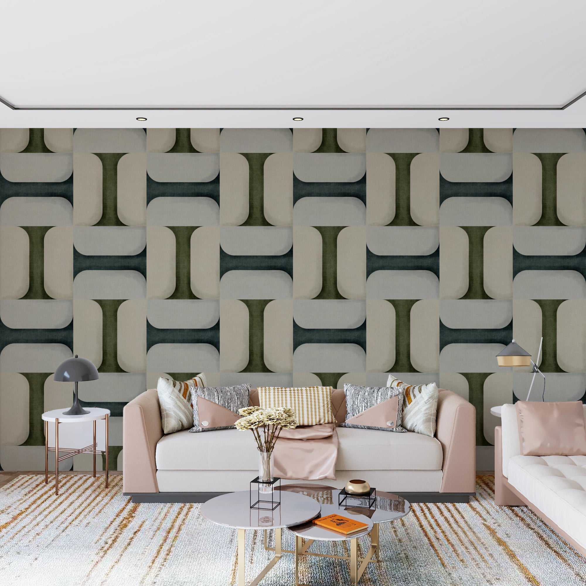 Modern Textured Tiles Winter wallpaper in a spacious living room with grey decor, GD8094