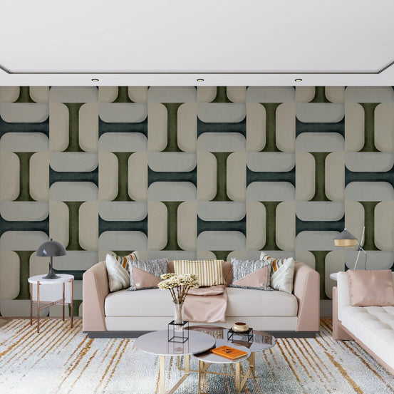 Modern Textured Tiles Winter wallpaper in a spacious living room with grey decor, GD8094