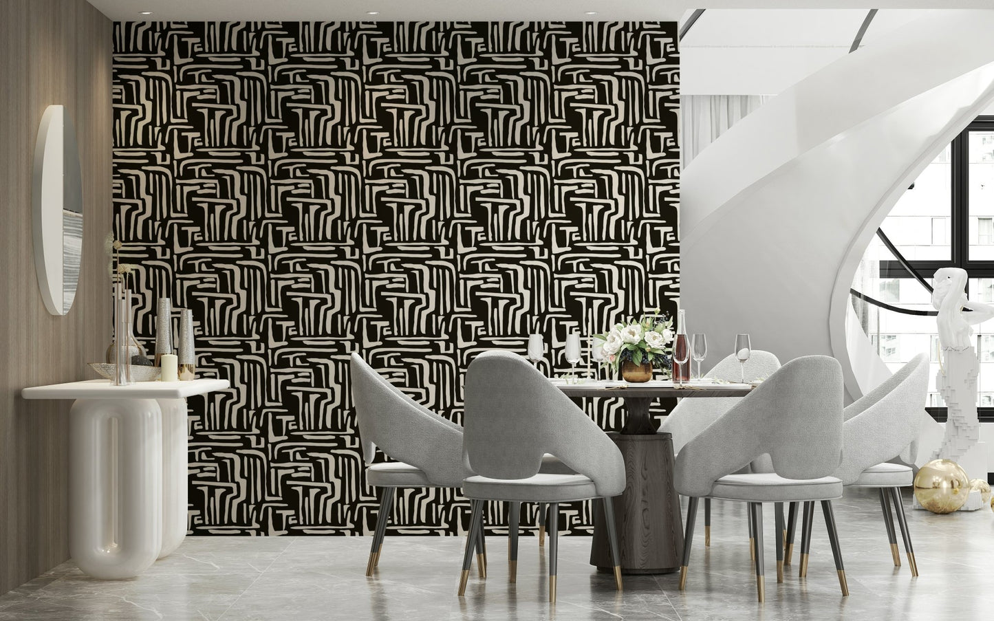 Unique maze-like Modern Tribal Maze Wallpaper repeating design.