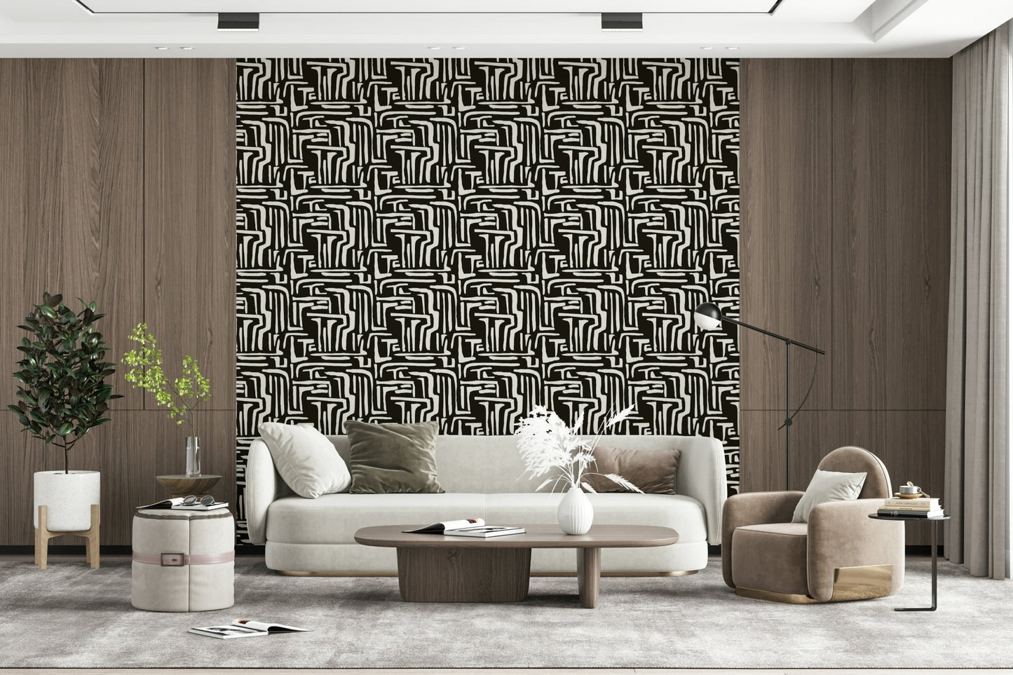 Graphic wall Modern Tribal Maze Wallpaper covering style.