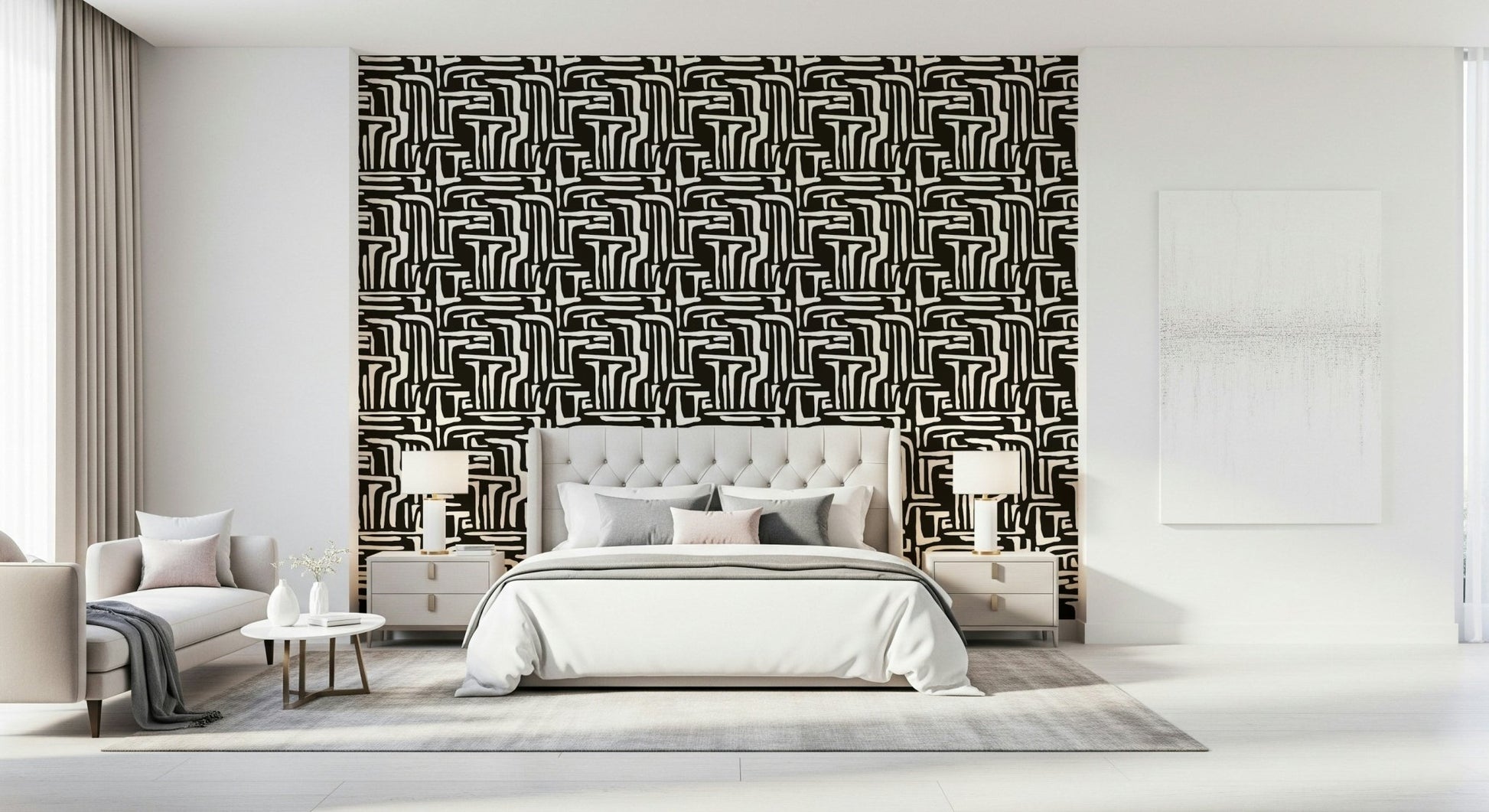 Interlocking line Modern Tribal Maze Wallpaper texture.