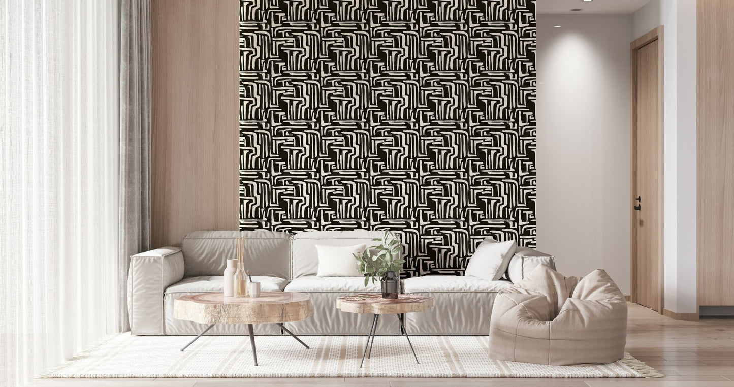 Contemporary tribal Modern Tribal Maze Wallpaper repeating pattern.
