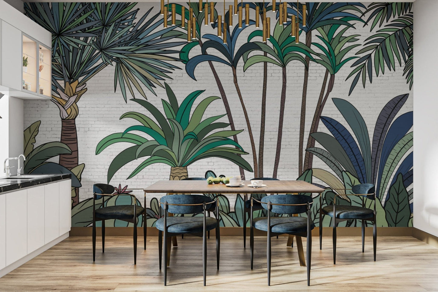 Elegant tropical botanical wall mural
