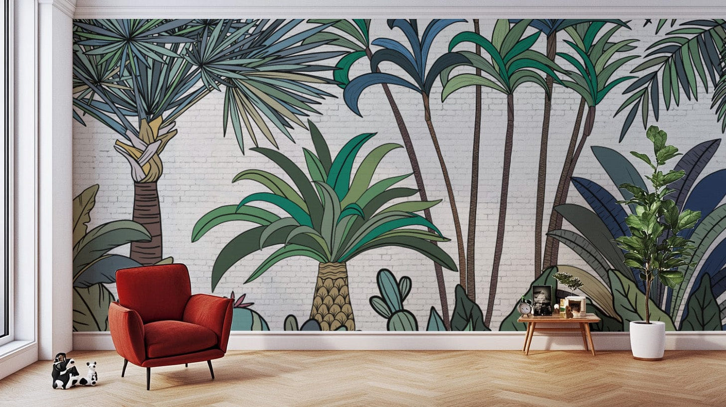 Green foliage palm vintage wallpaper
