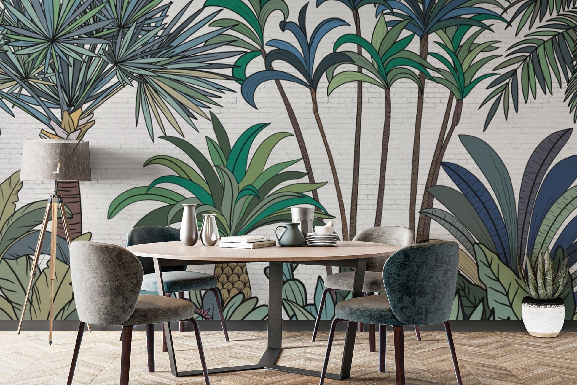 Exotic botanical wallpaper with palms
