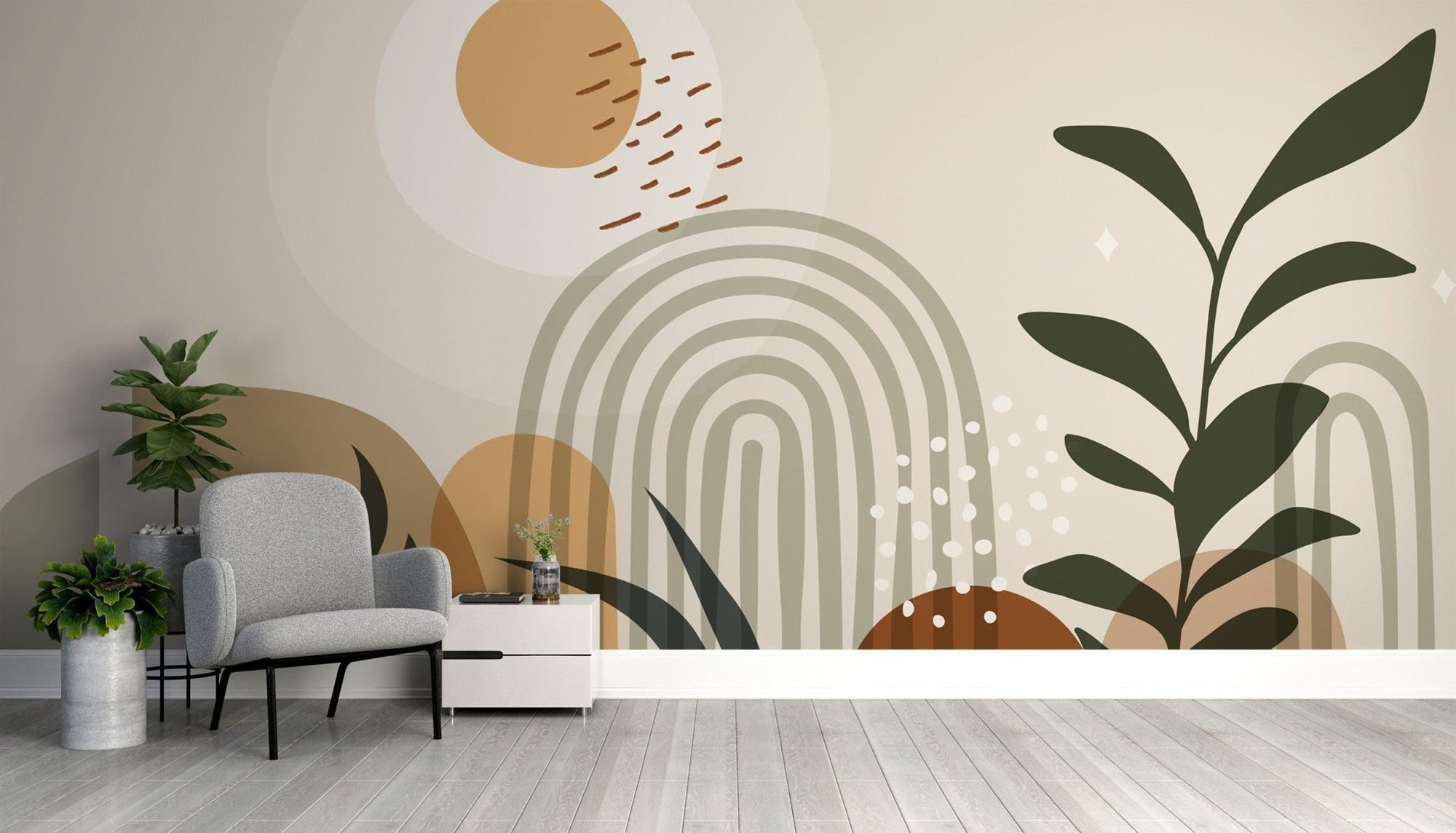 Modern Zen garden wallpaper mural with minimalist elegance., B884