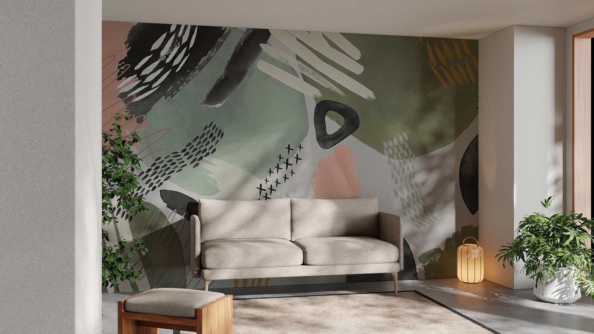 Add modern elegance to living rooms with Modernist Echoes Mural C383