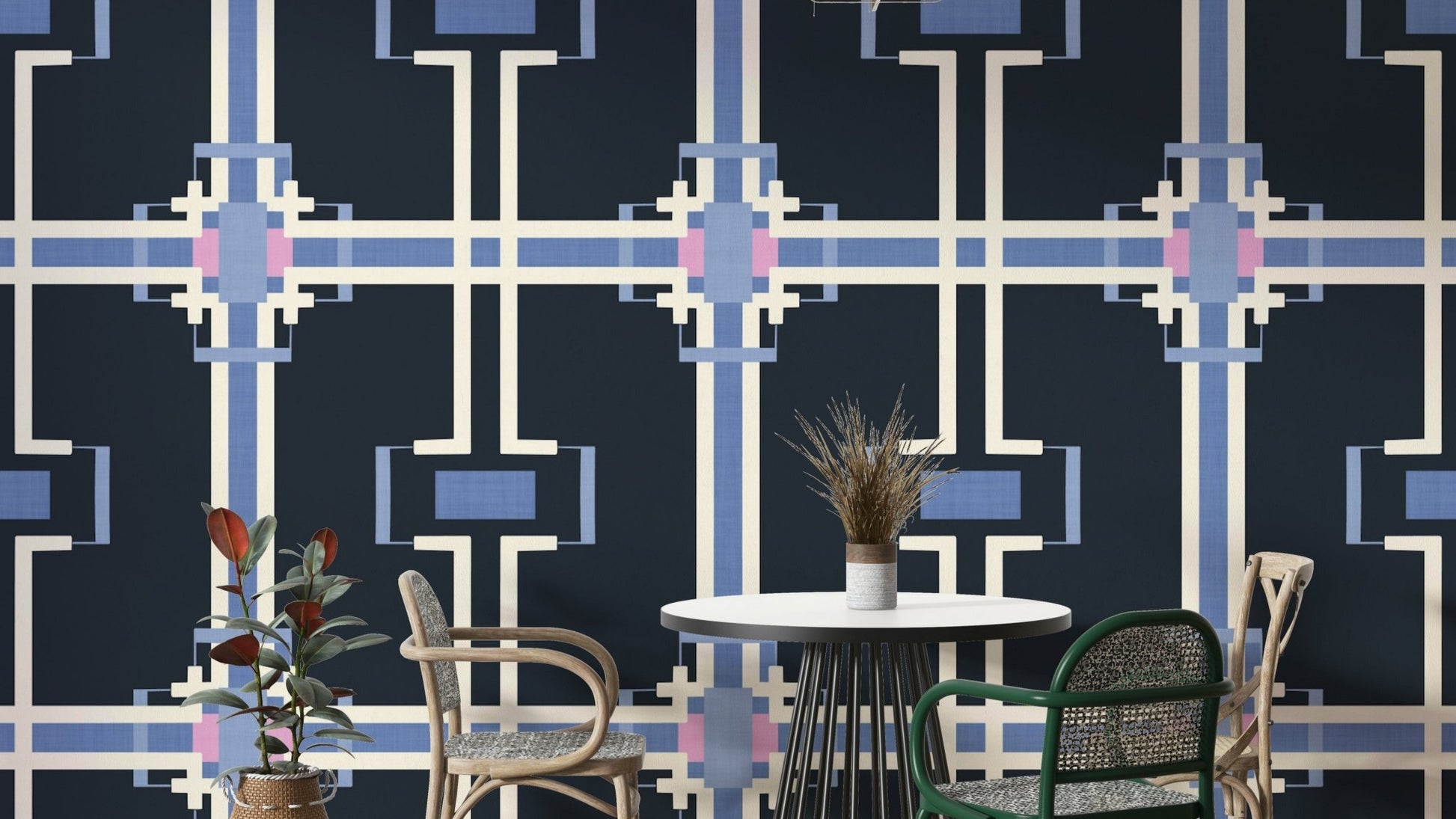 Modern wall mural with intersecting lines

