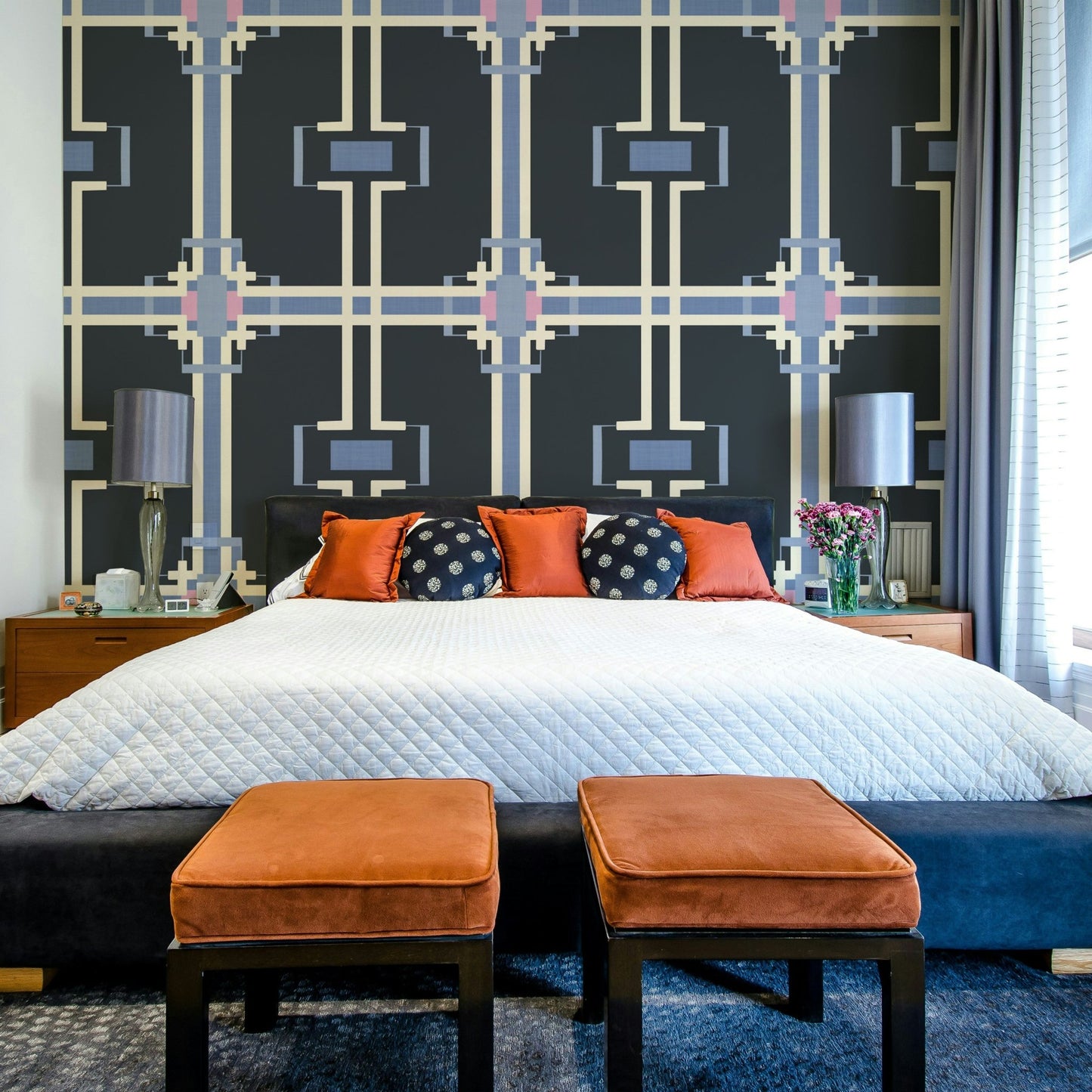 Sleek geometric mural for structured walls

