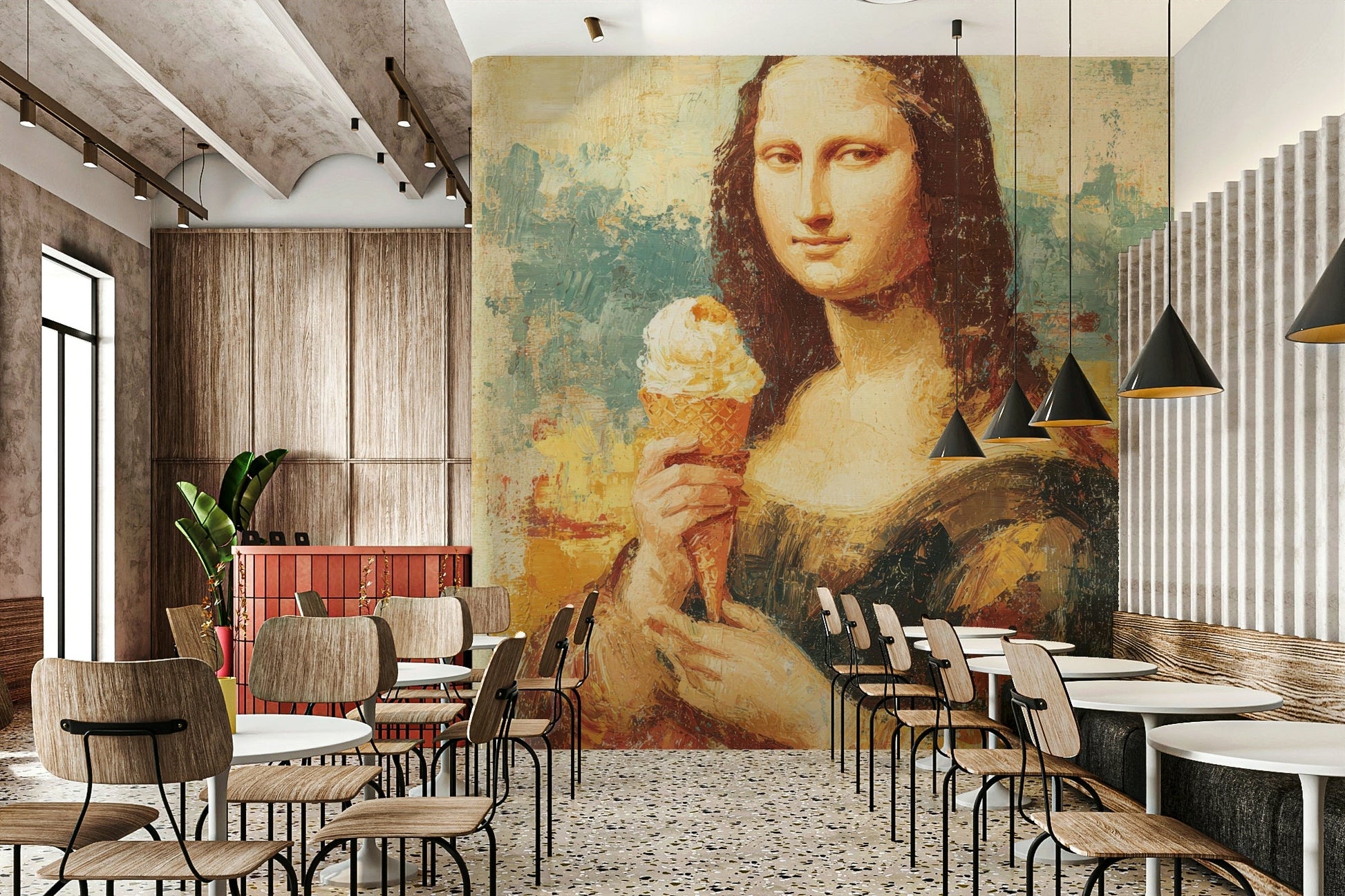 mona lisa portrait with an ice cream cone

