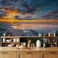 Monaco at Dawn wallpaper featuring golden coastal sunrise.