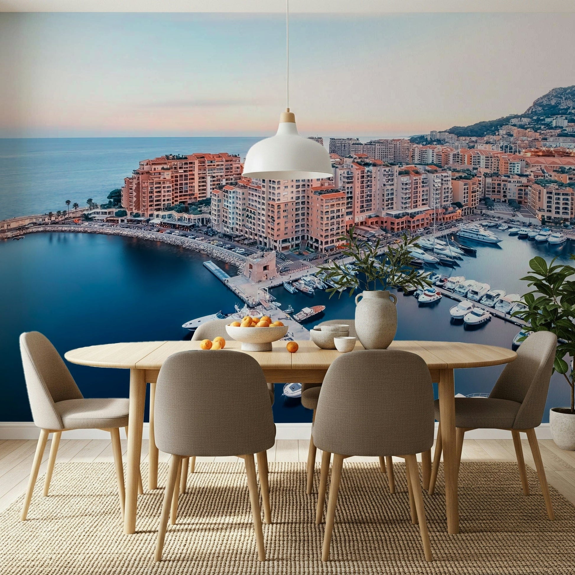 Exclusive European bay Monaco Marina View Wall Mural, premium quality wallcovering.