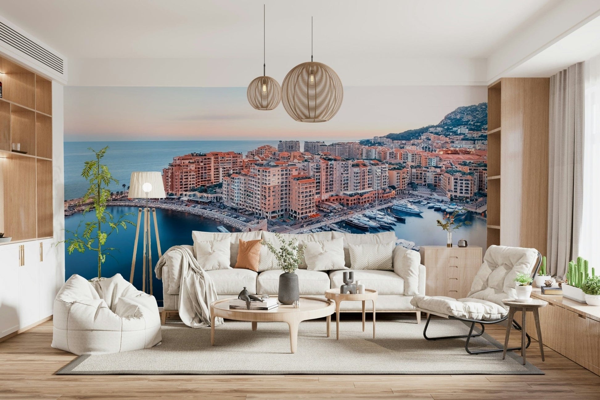 Beautiful Mediterranean scene Monaco Marina View Wall Mural, unique water scene.
