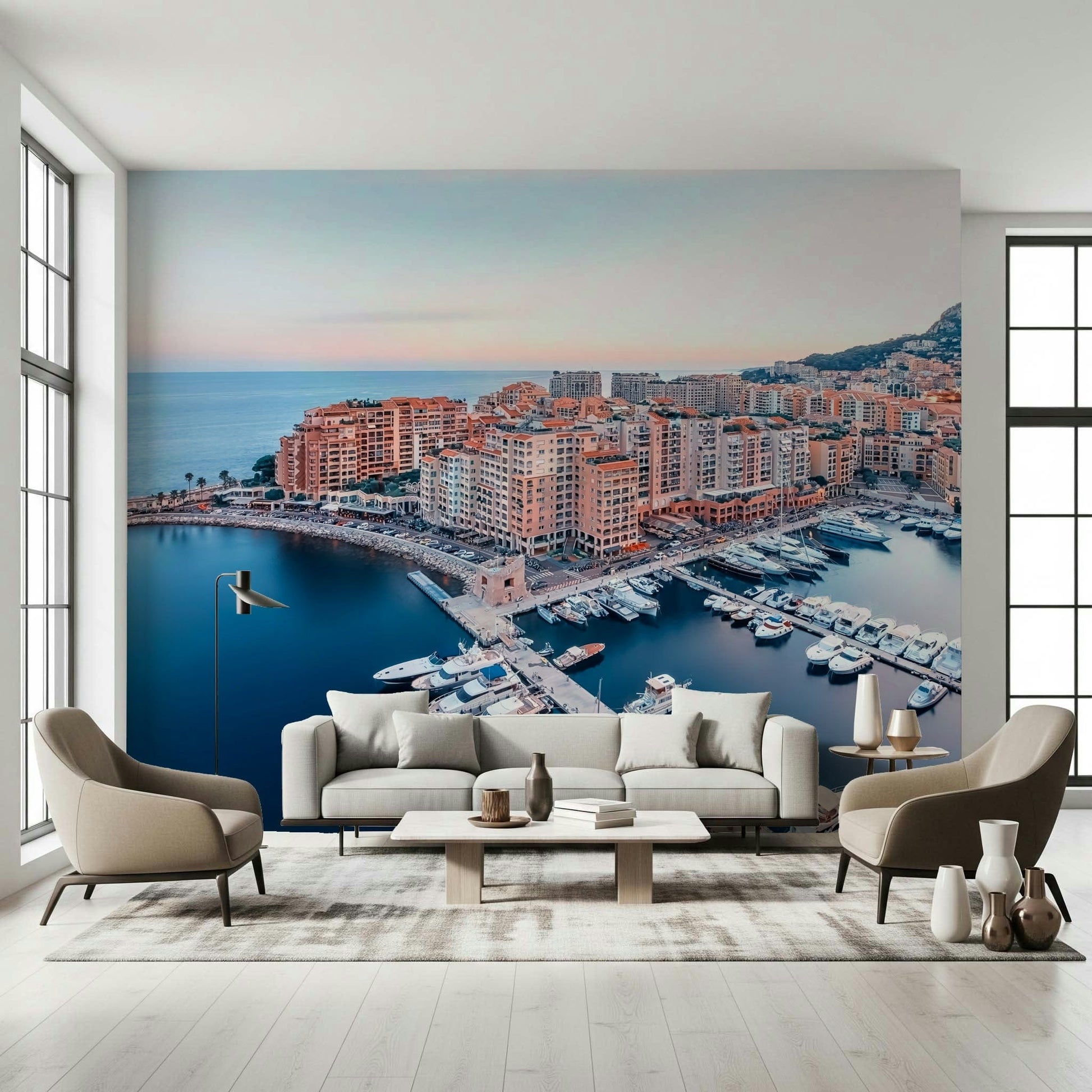 Millionaire's marina Monaco Marina View Wall Mural, unique wallpaper for walls.