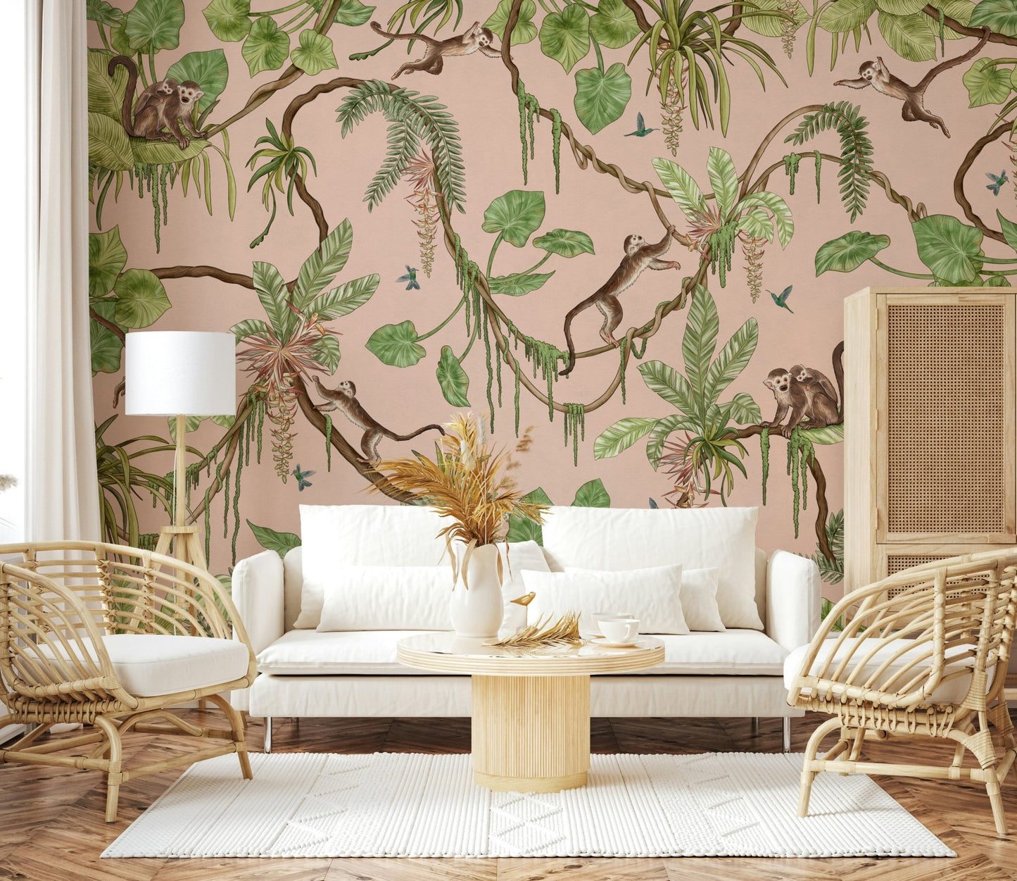 Monkey Business in Paradise peel and stick wallpaper showcased.