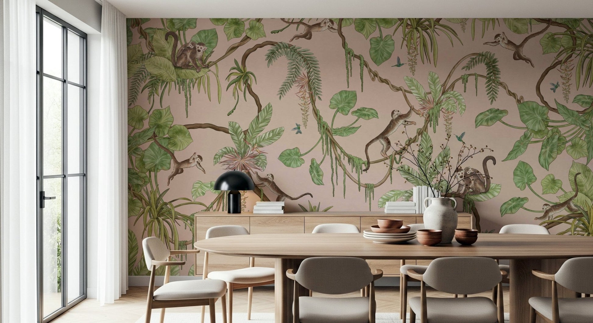 The tropical texture of the Monkey Business wallpaper mural.