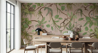 The tropical texture of the Monkey Business wallpaper mural.