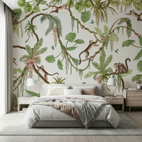 Lush jungle foliage pattern of the Monkey Business Wall Mural.