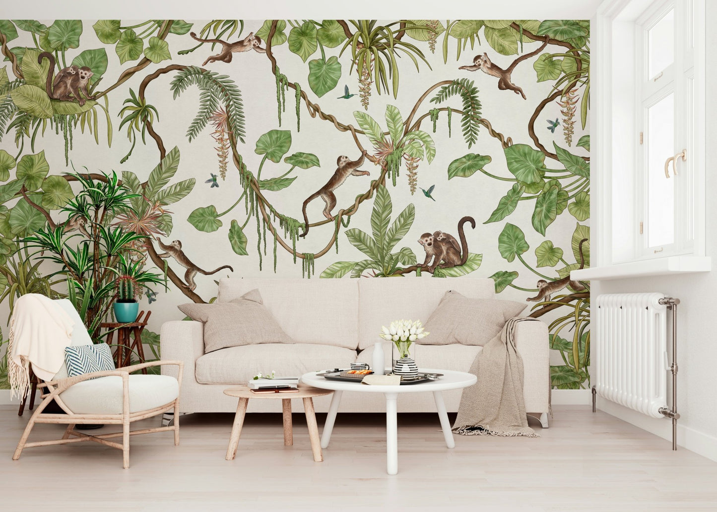 A creative home office showcasing the Monkey Business Wall Mural.